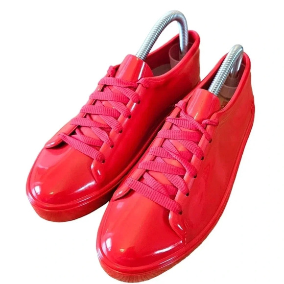 Melissa Women's Jelly PVC Lace  up Low Top Red Sneakers Shoes Size 8. - Picture 3 of 16